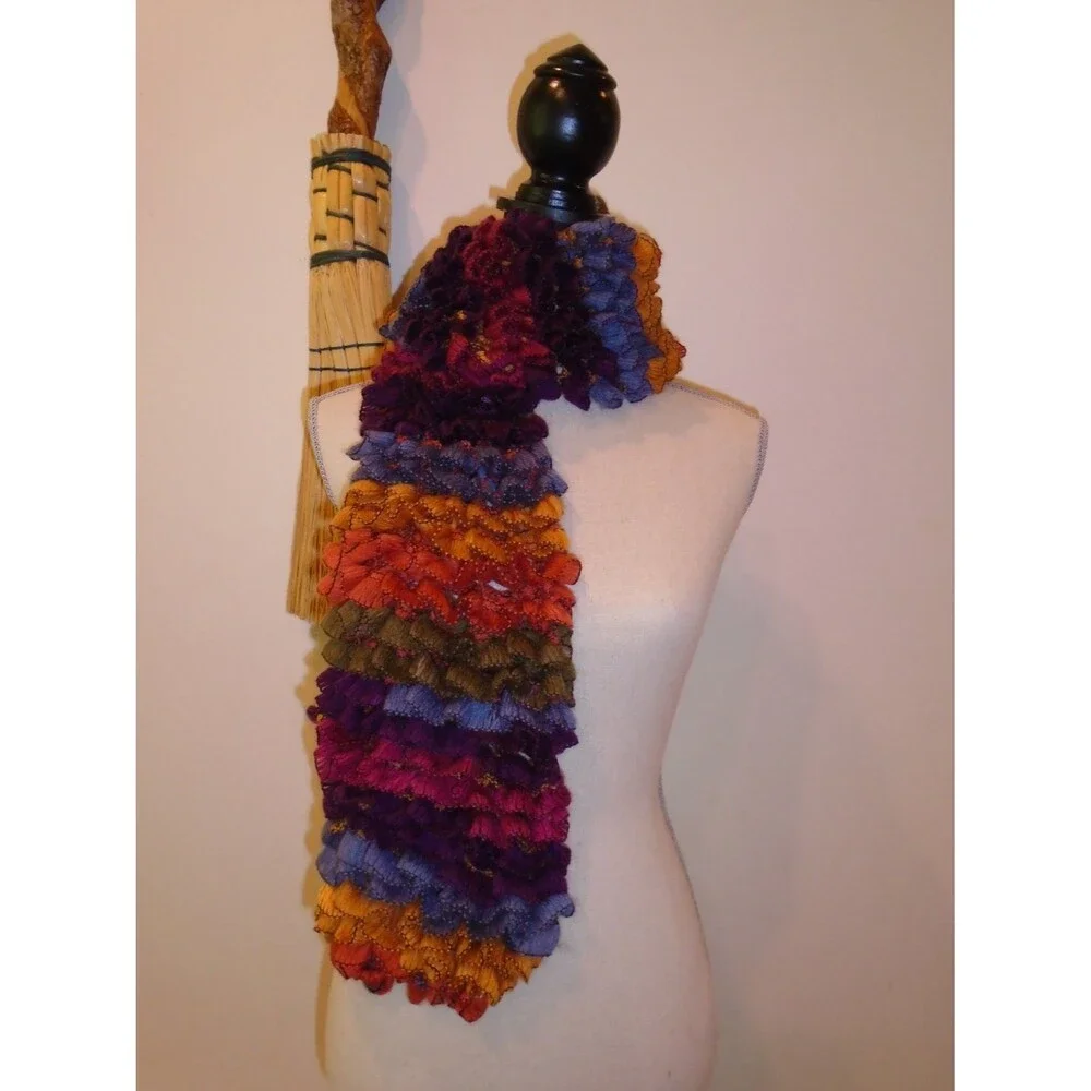 Hand Knit Ruffle Scarf, Colorful Party Accessory